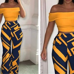 Yellow and Blue Wide Leg 2 Piece Outfit